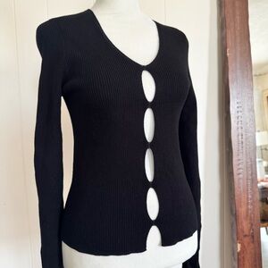 Vintage Arden B. Black Ribbed Long-Sleeve Cutout Key Hole Sweater size Medium